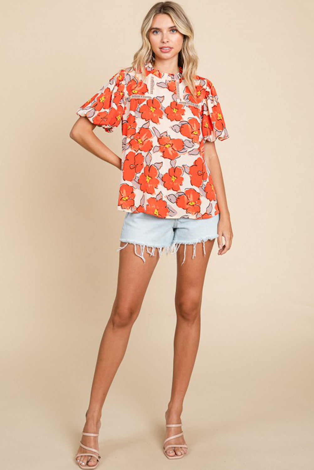 Orange Floral Bubble Blouse