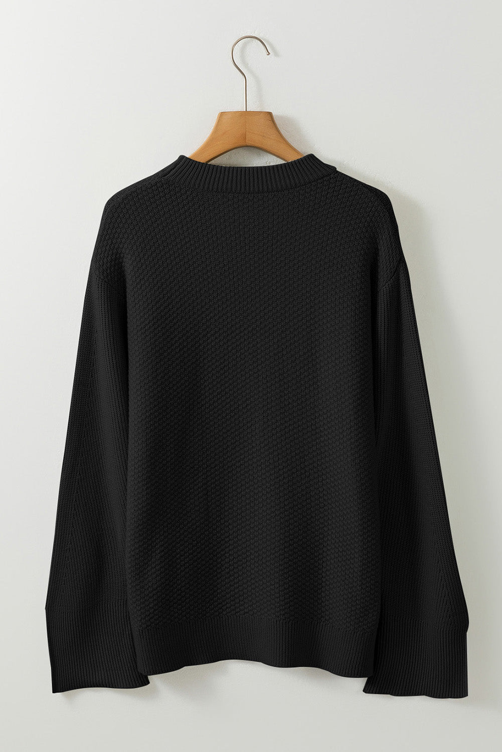 Black Solid Textured Knit Sweater