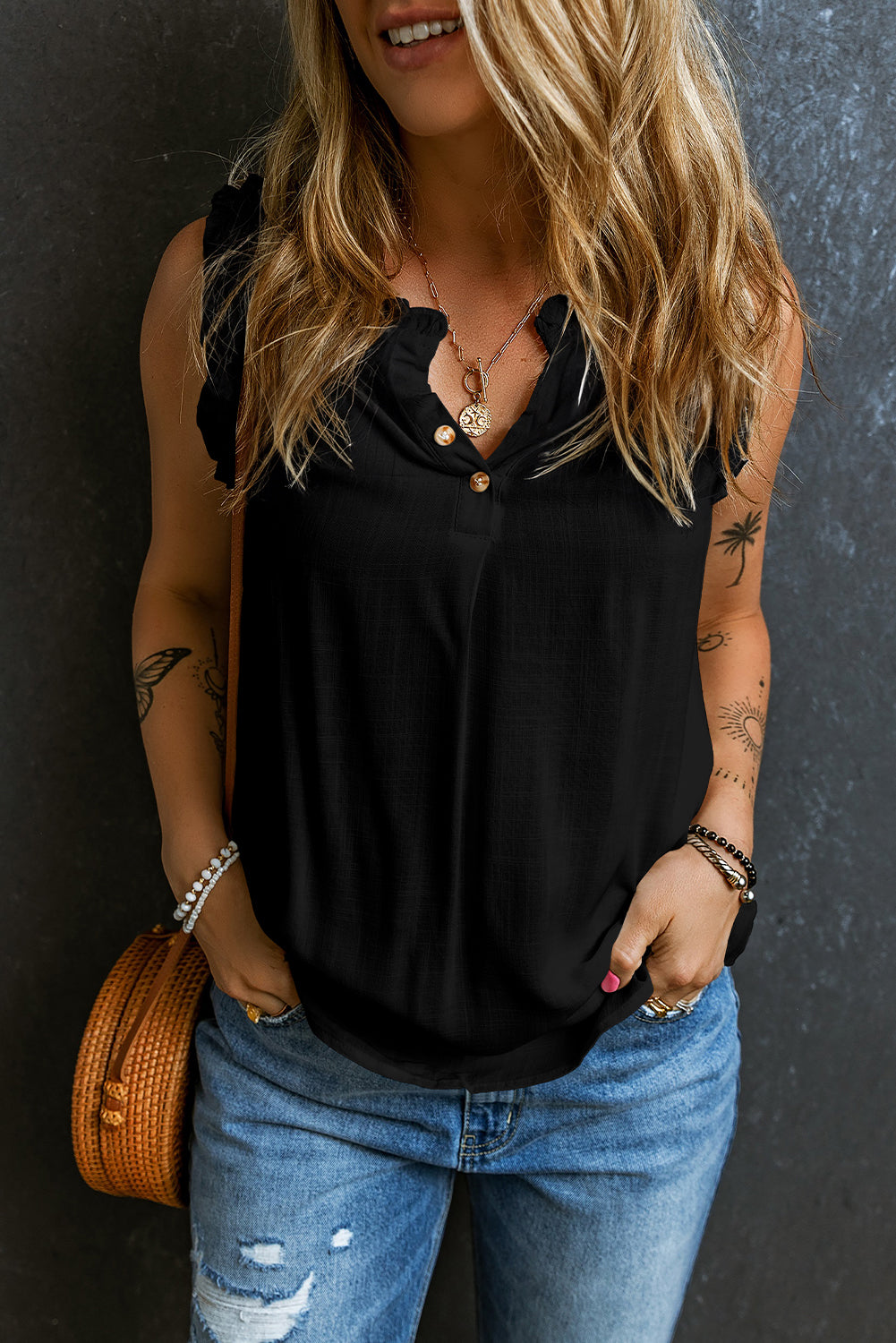 Black Button Split Tank