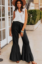 Load image into Gallery viewer, Black Textured High Waist Ruffled Bell Bottom Pants
