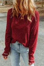 Load image into Gallery viewer, Red Textured Round Neck Long Sleeve Top

