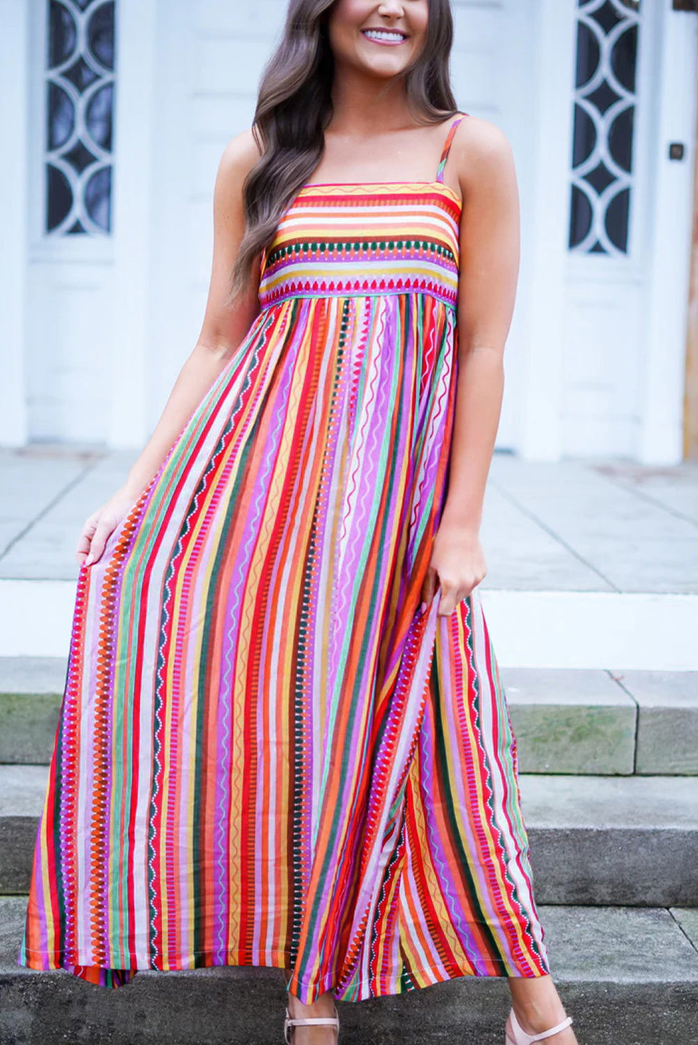 Multicolour Striped Thin Straps Maxi Dress