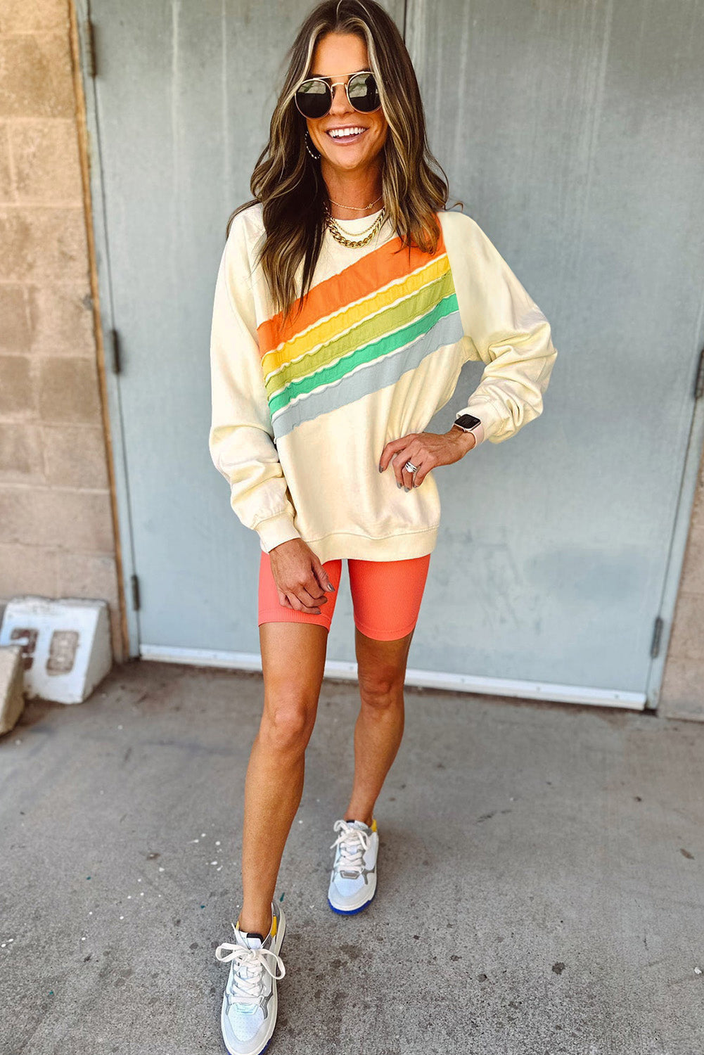 Apricot Rainbow Colorblock Sweatshirt