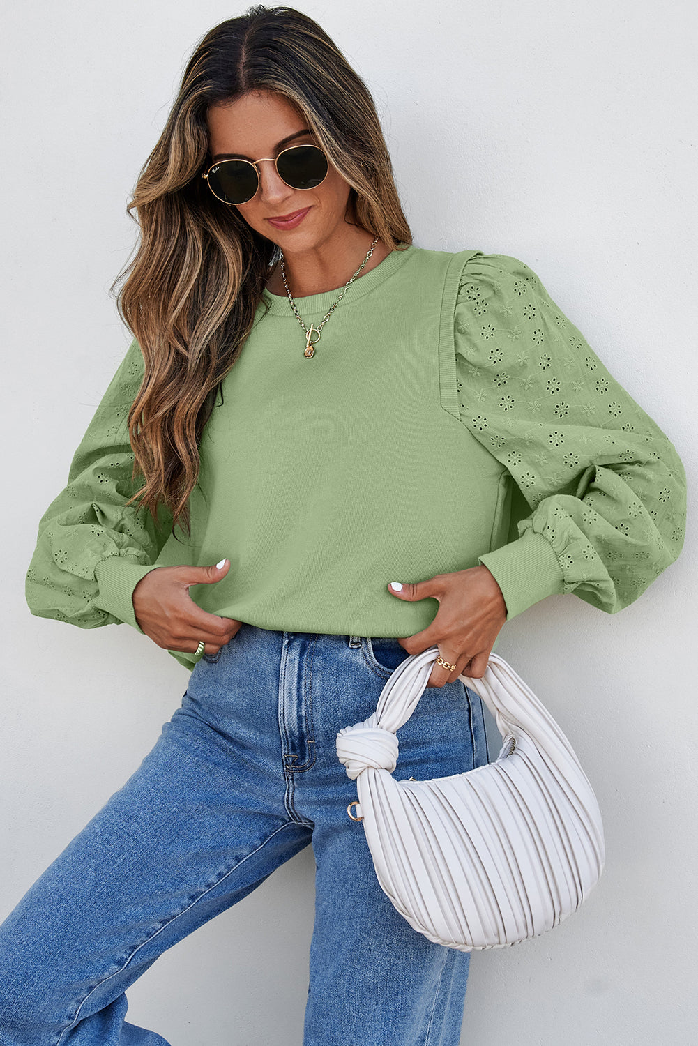 Mist Green Solid Patchwork Sweatshirt