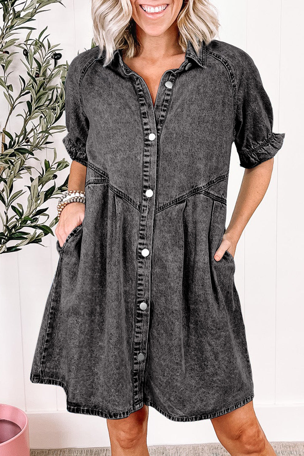 Grey Mineral Wash Denim Dress