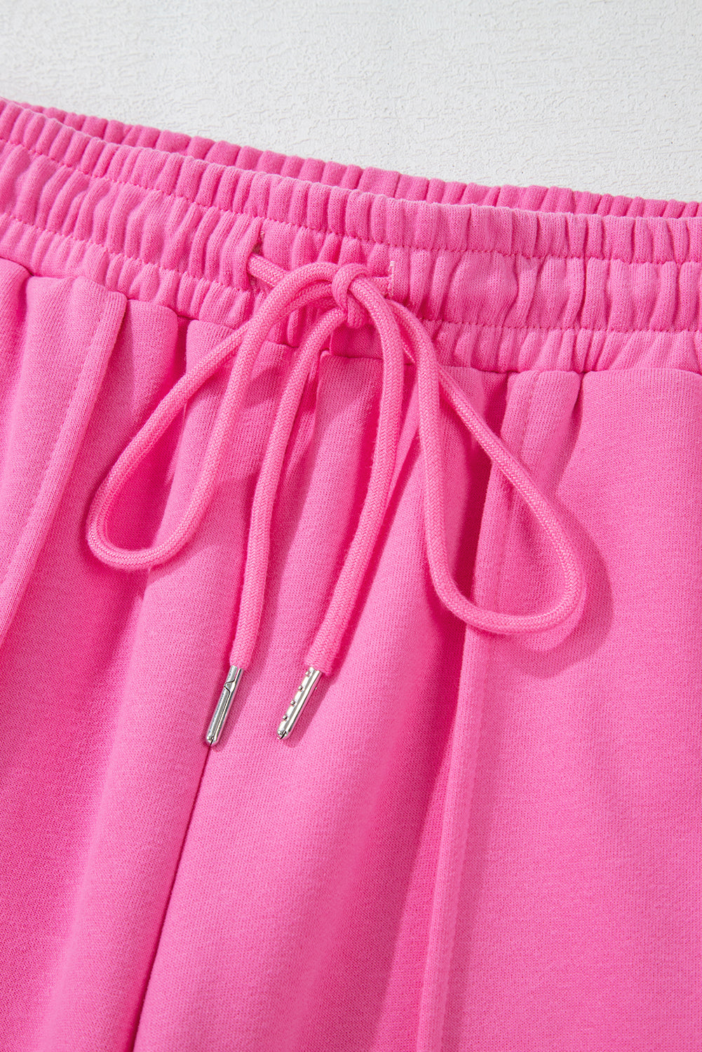 Bright Pink Solid Seamed Zipper Jacket and Drawstring Waist Pants Set