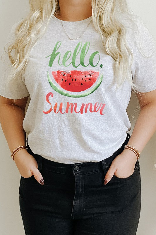 Hello Summer Watercolor Watermelon Graphic Tee