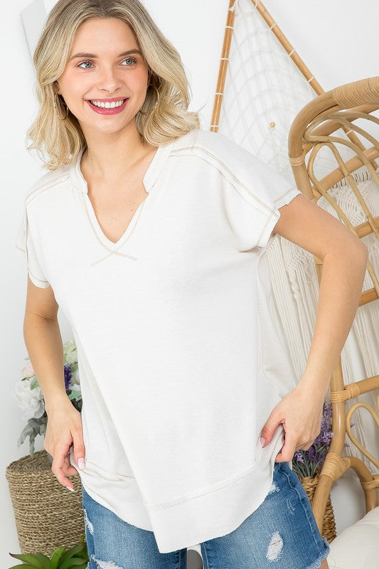 WASHED TERRY SOLID CASUAL TOP