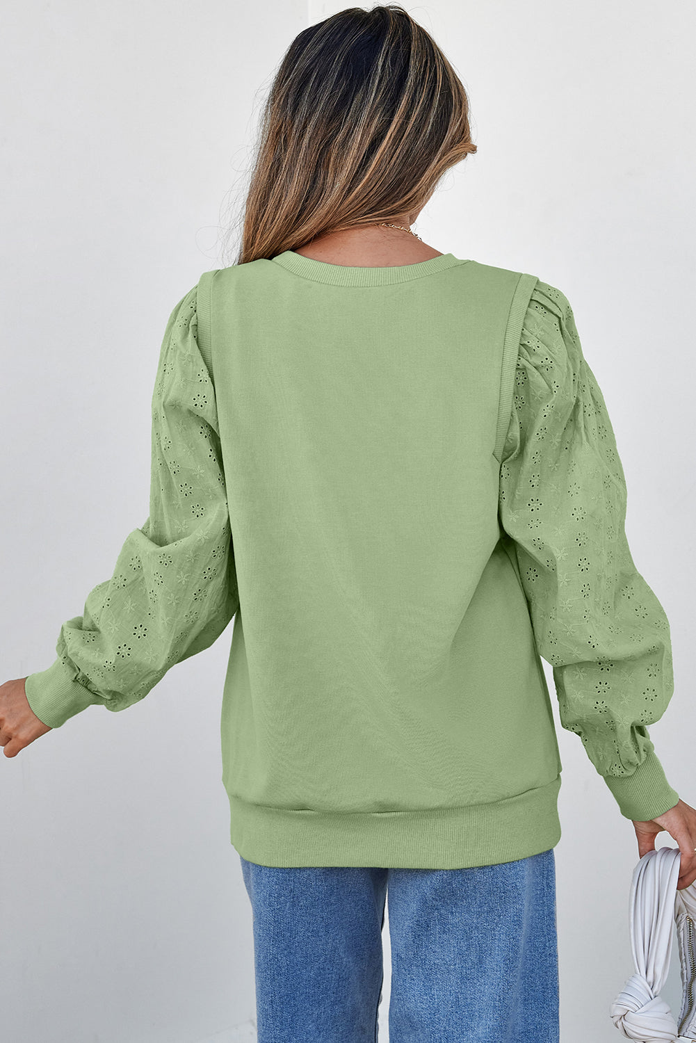 Mist Green Solid Patchwork Sweatshirt