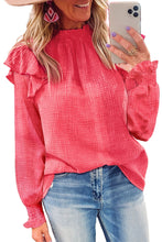 Load image into Gallery viewer, Rose Crinkled Textured Ruffled Puff Sleeve Blouse
