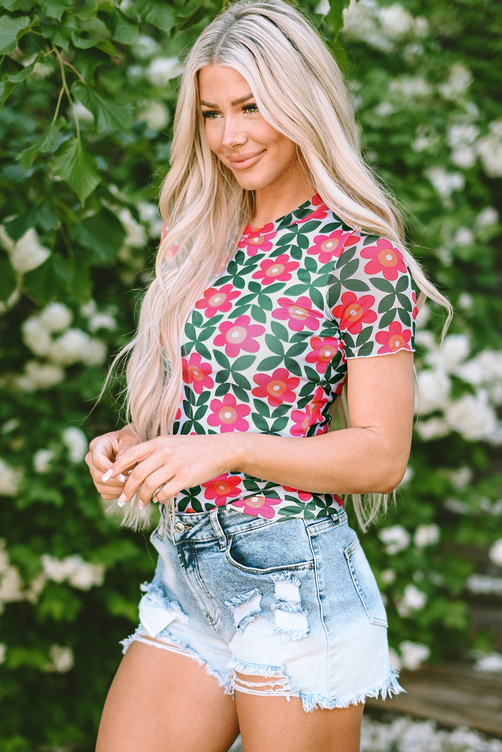 Fiery Red Retro Floral Tee