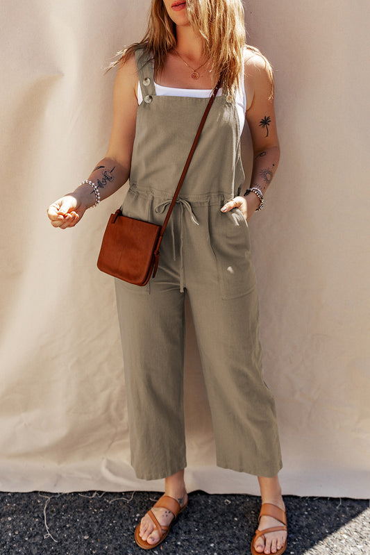 Sage Drawstring Buttoned Cropped Overall