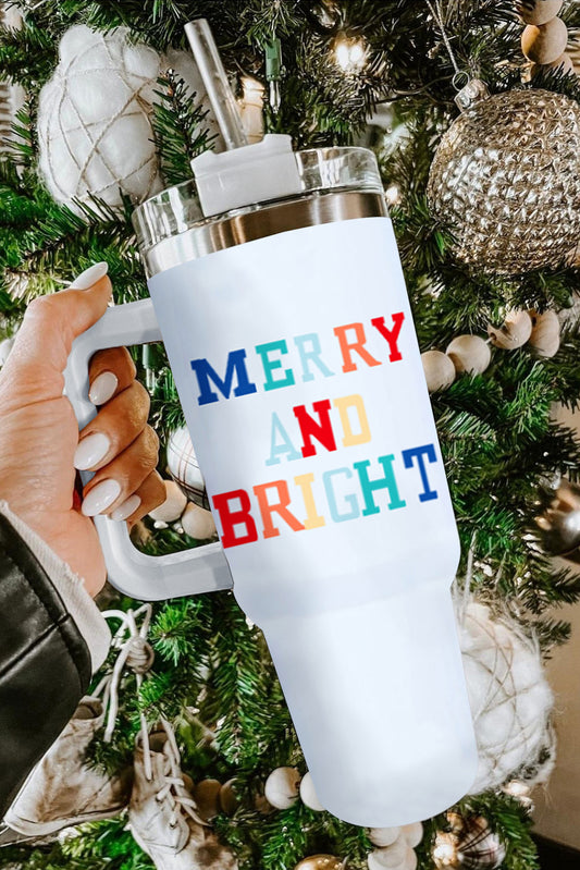 White Colorful MERRY AND BRIGHT Stainless Steel Vacuum Cup 40oz