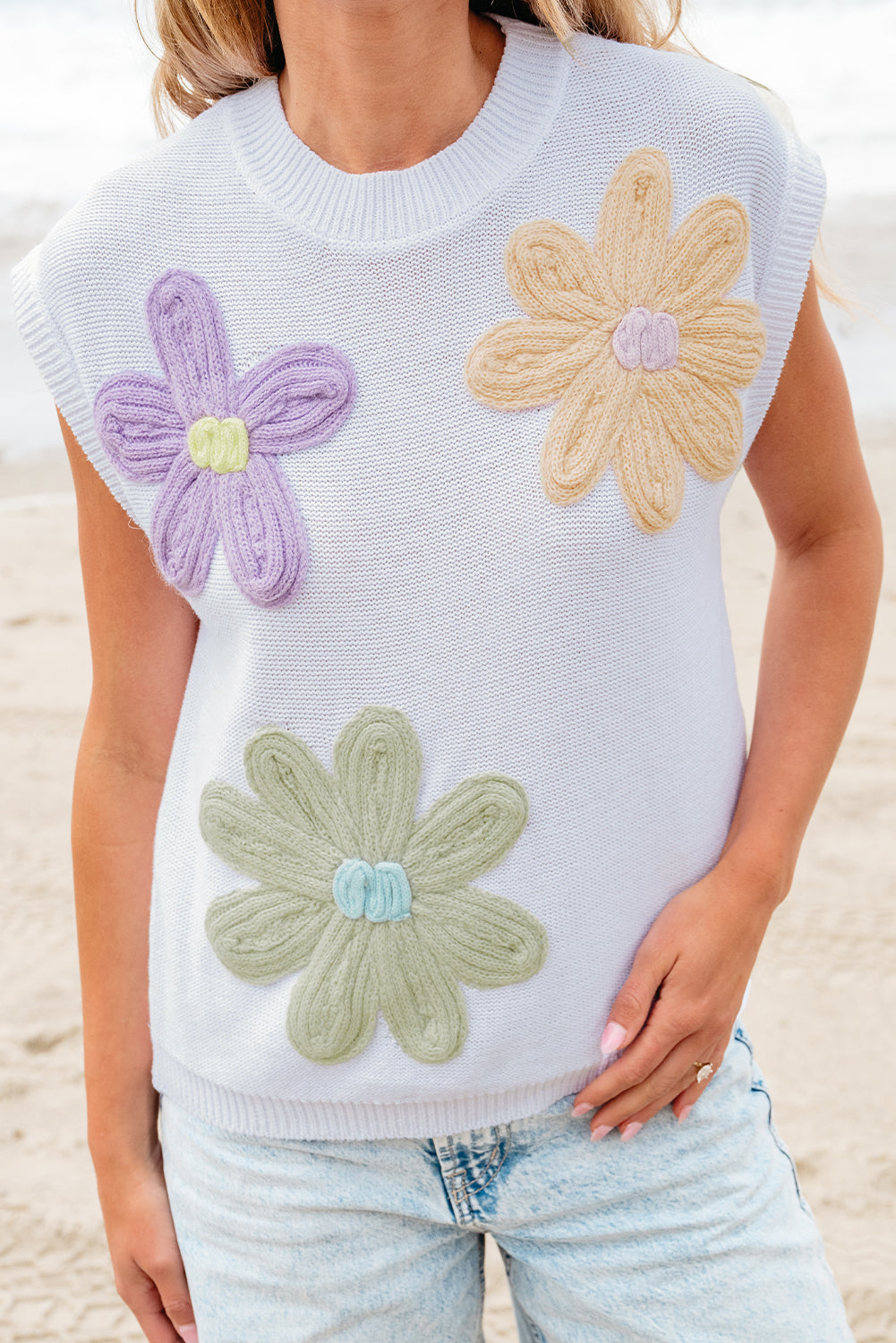 White Multi Crochet Flower Top