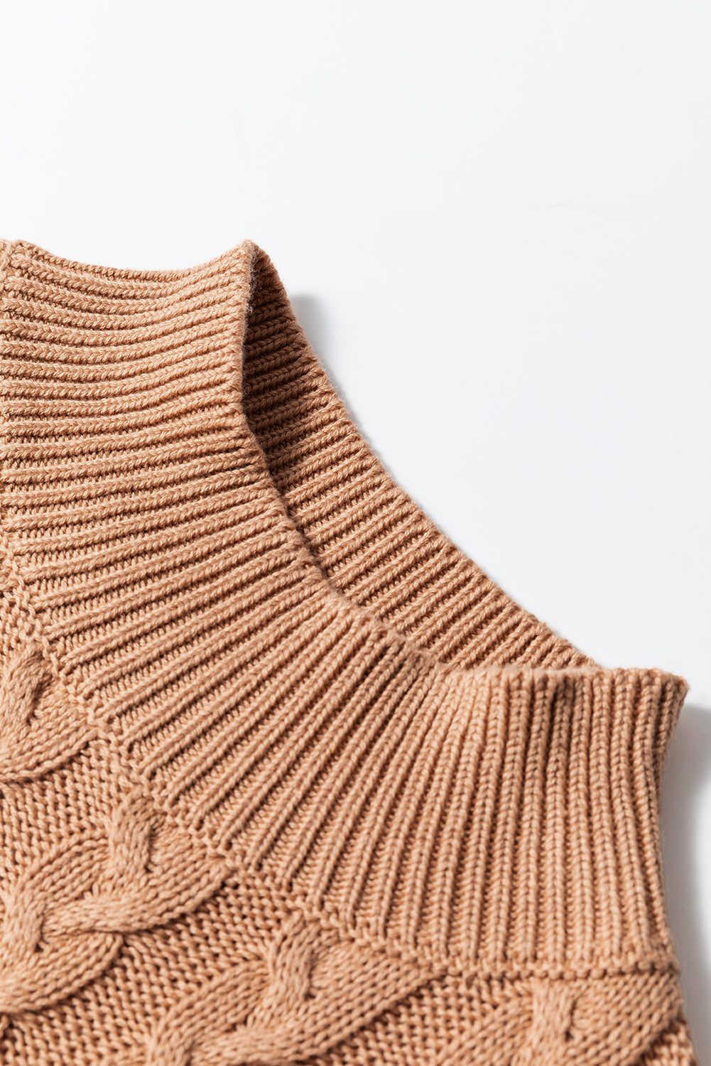 Beige Cable Knit High Tank Top