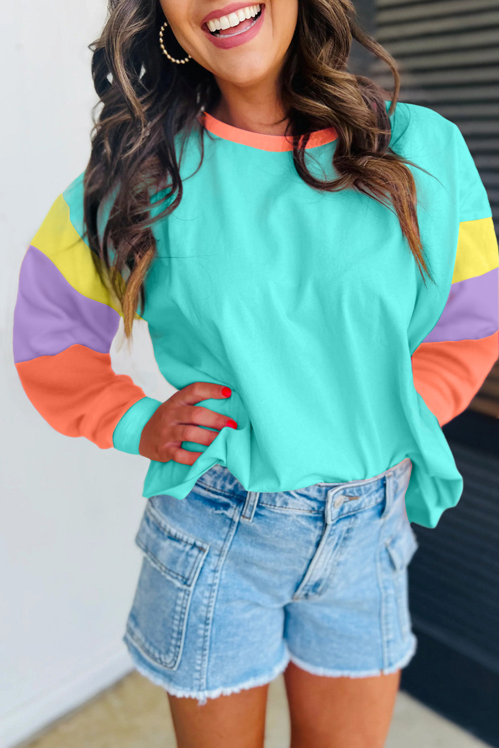 Light Blue Colorblock Patchwork Top