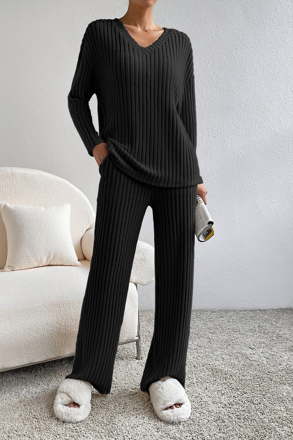 Black Ribbed Lounge Set