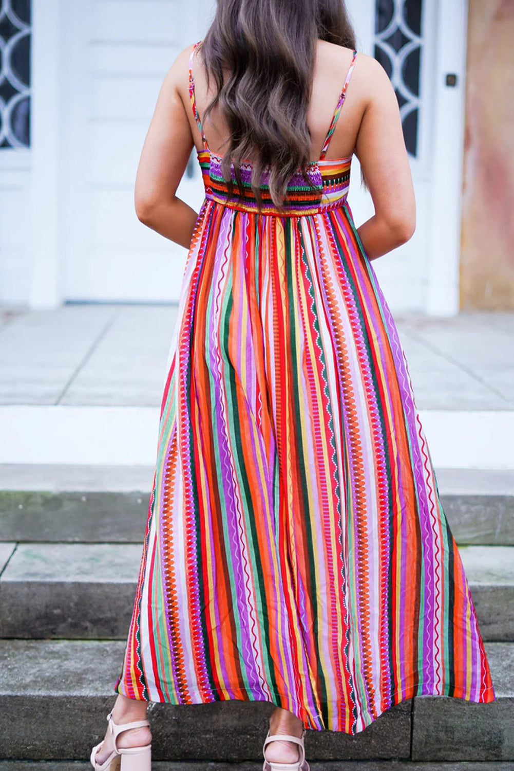 Multicolour Striped Thin Straps Maxi Dress