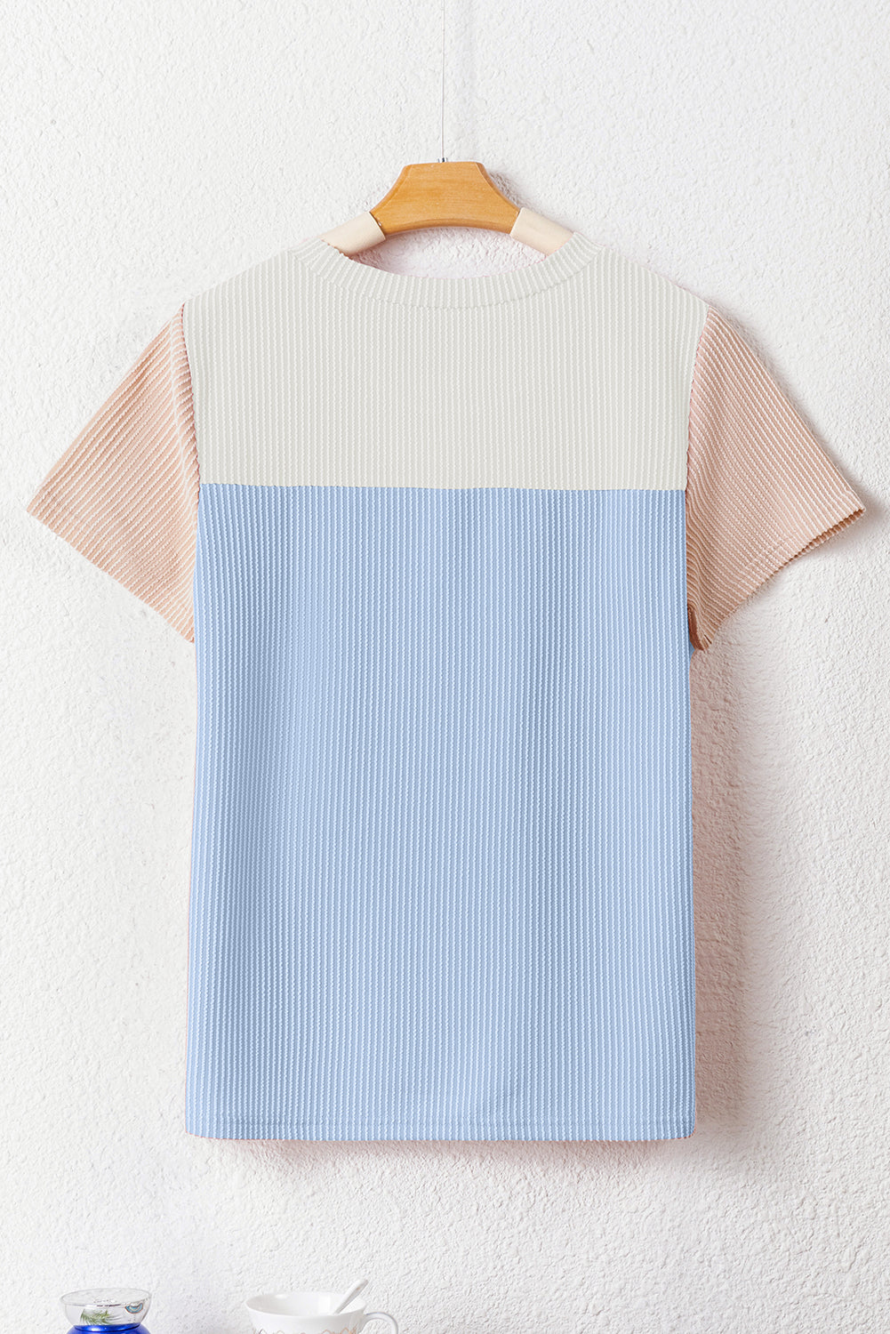 Light Blue Rib Textured Colorblock Tee