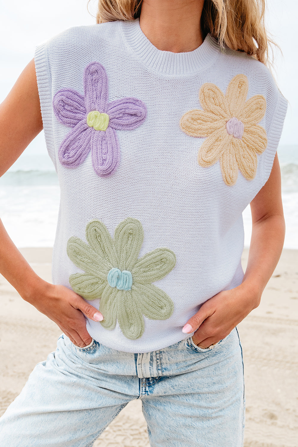 White Multi Crochet Flower Top