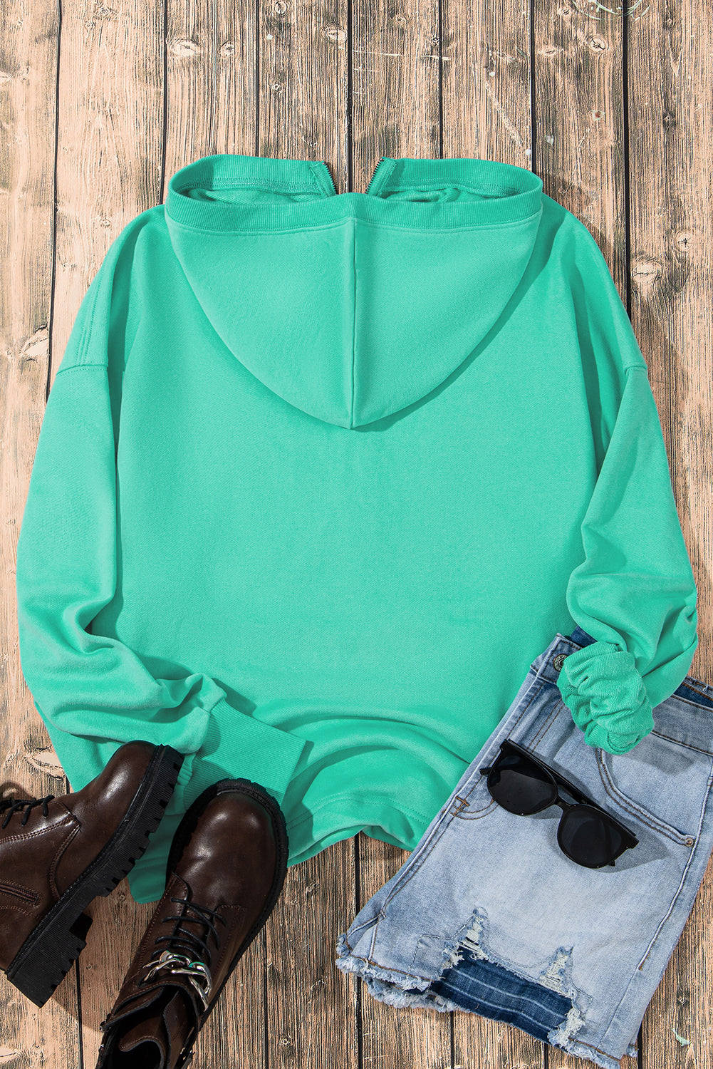 Bonbon Solid Kangaroo Pocket Half Zipper Oversized Hoodie