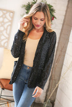 Load image into Gallery viewer, Black Sequin Lapel Collar Pocketed Holiday Jacket
