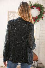 Load image into Gallery viewer, Black Sequin Lapel Collar Pocketed Holiday Jacket
