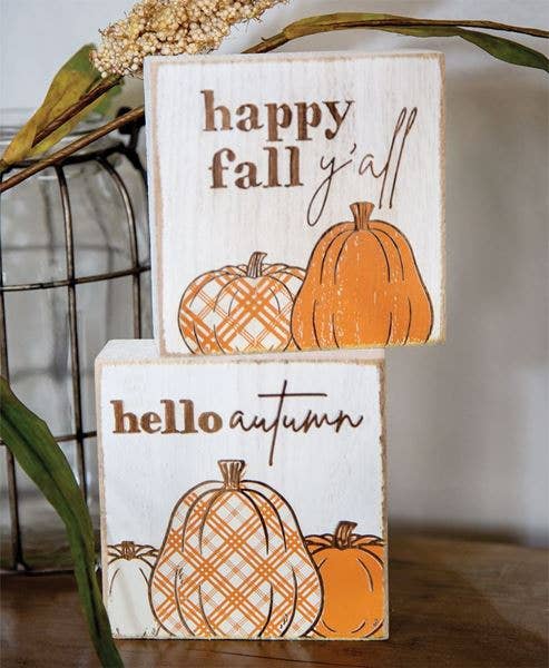 Hello Autumn Plaid Pumpkin Block, 2 Assorted