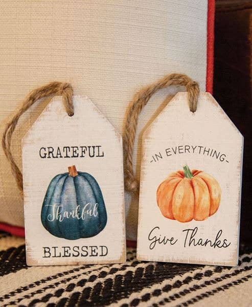 Thankful Pumpkin Wood Tag, 2 Assorted