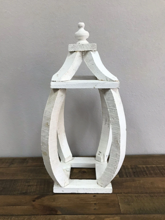 Round White Wood Lantern
