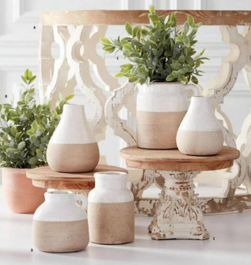 Ceramic Pots with Light Cream Glazed Top