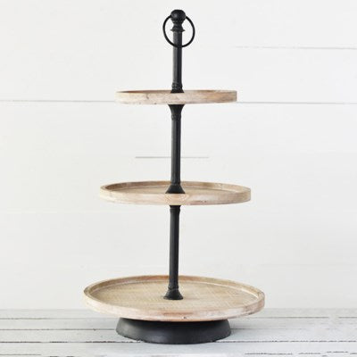 3-Tiered Wood & Metal Tray