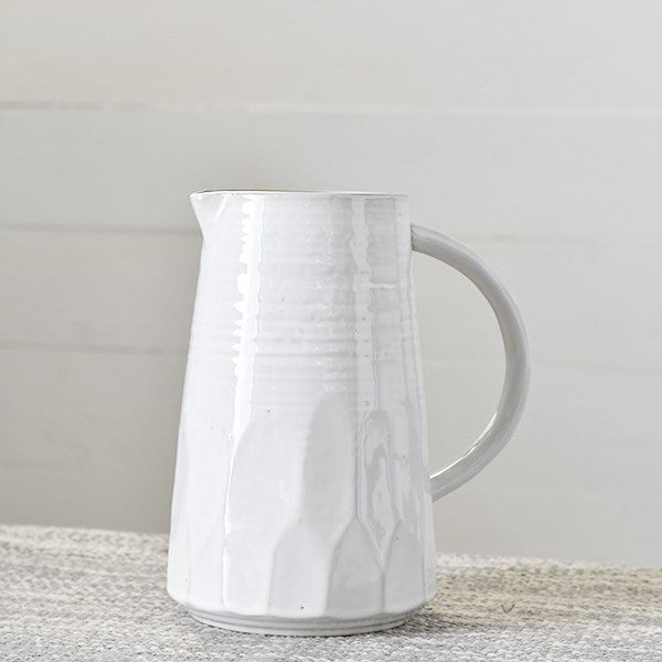 White Stoneware Pitcher - 8"