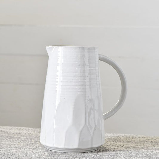 White Stoneware Pitcher - 8"