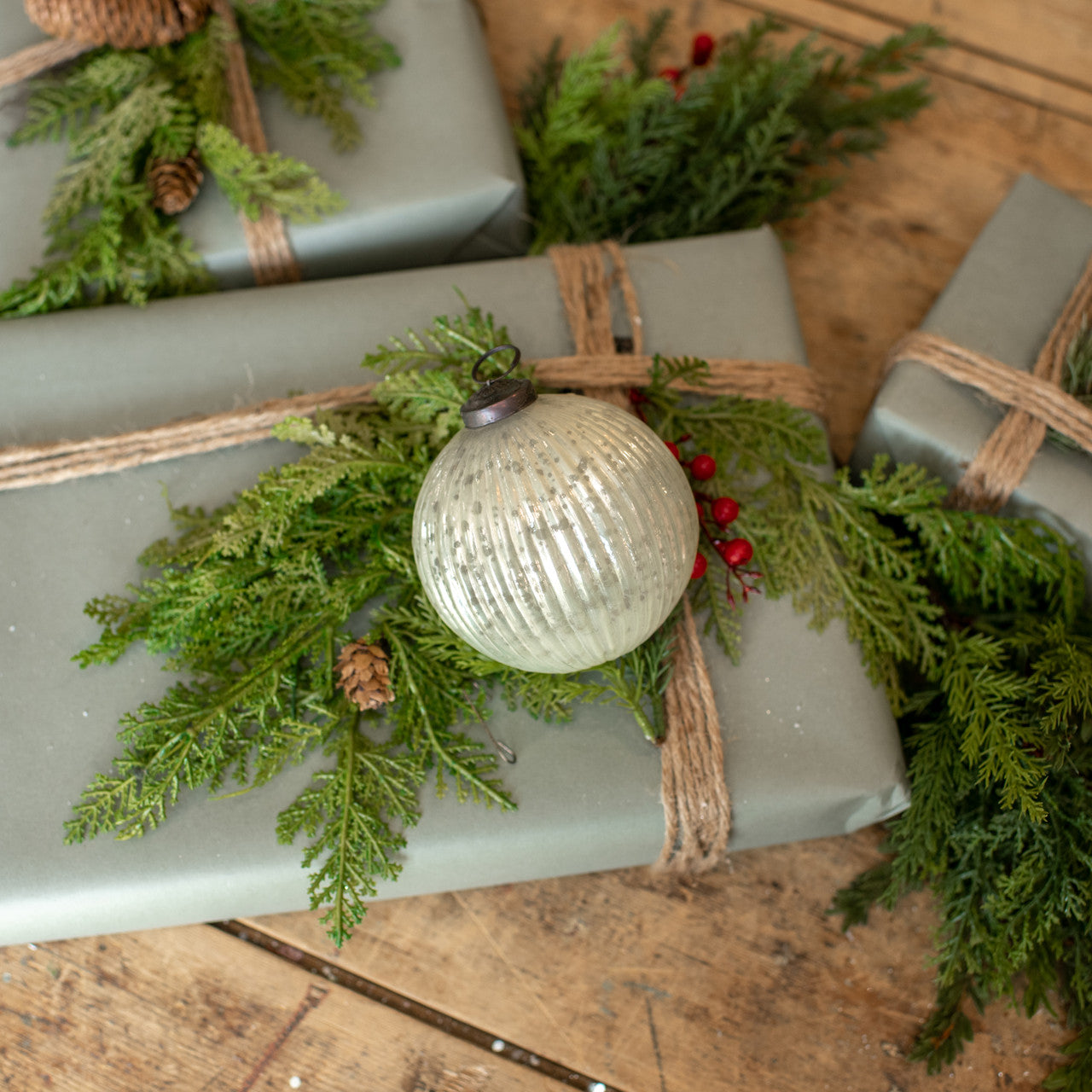 Ribbed White Kugel Ornament