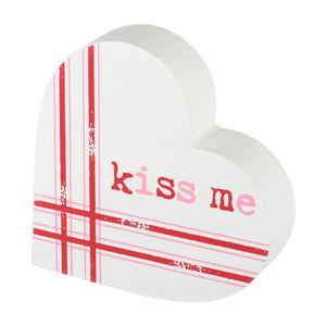 White Wooden Heart Cutout with Red and Pink Stripes