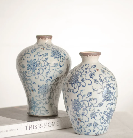 Blue Floral Print Vase