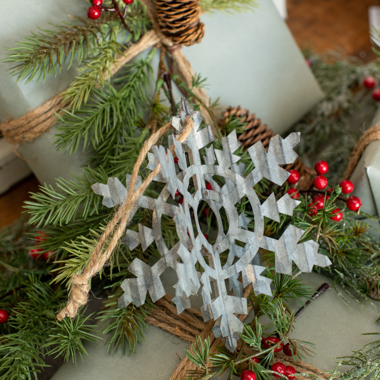 White Washed Metal Snowflake Ornament