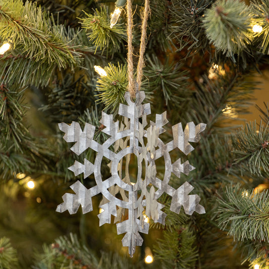 White Washed Metal Snowflake Ornament