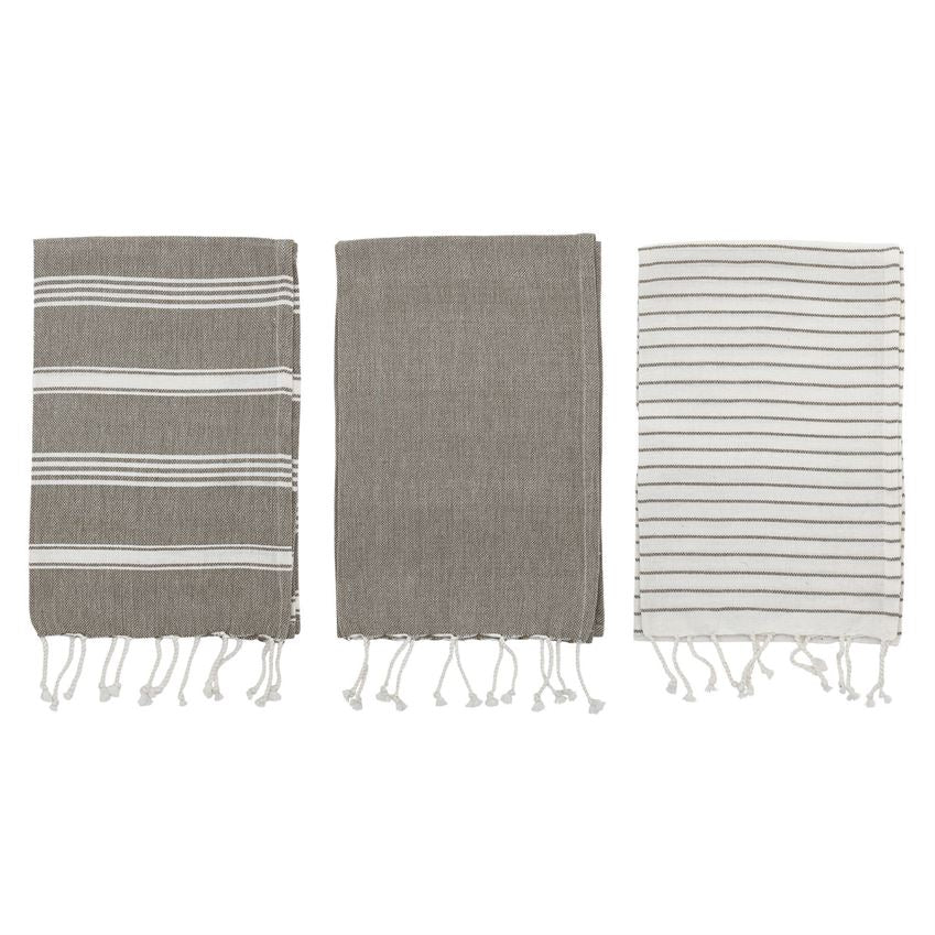 Grey Cotton Striped Towel Set