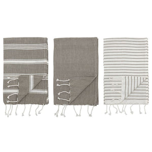 Grey Cotton Striped Towel Set