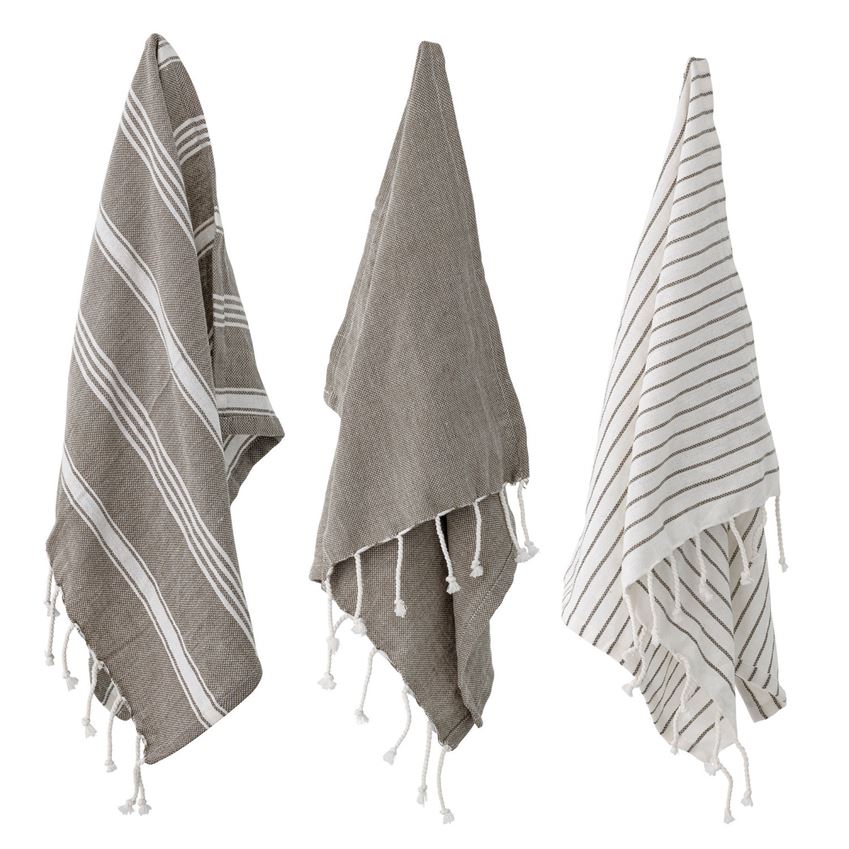 Grey Cotton Striped Towel Set