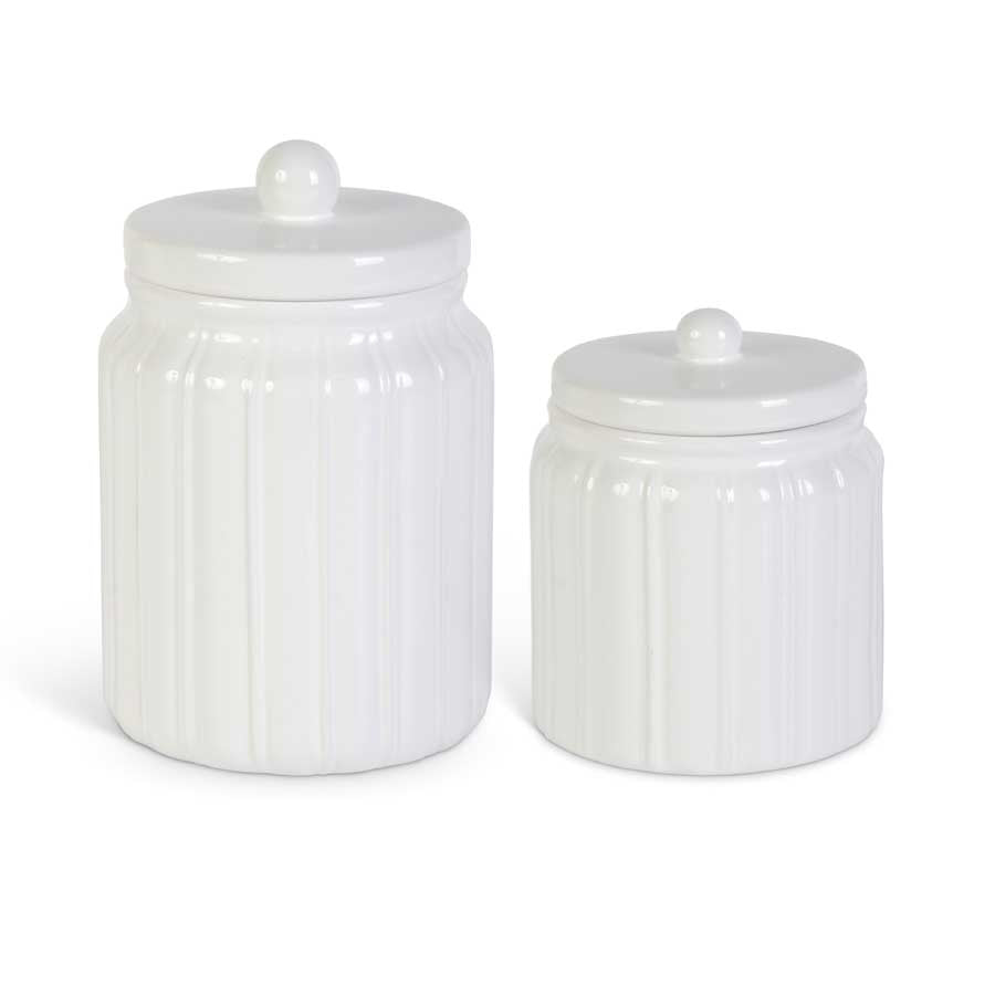 White Ribbed Canisters