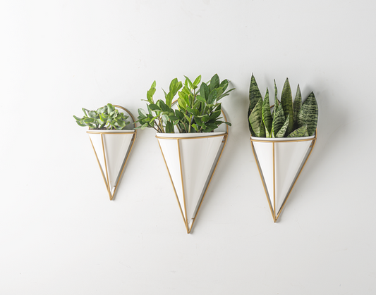 White Enamel & Gold Tapered Wall Planter