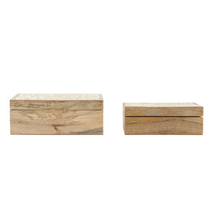 Hand-Carved Mango Wood Boxes, Whitewashed