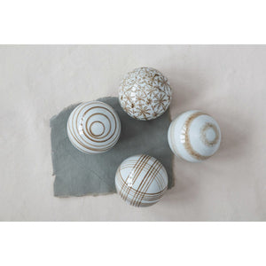 Hand-Painted Stoneware Orb - Brown & White