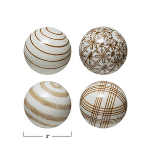 Hand-Painted Stoneware Orb - Brown & White