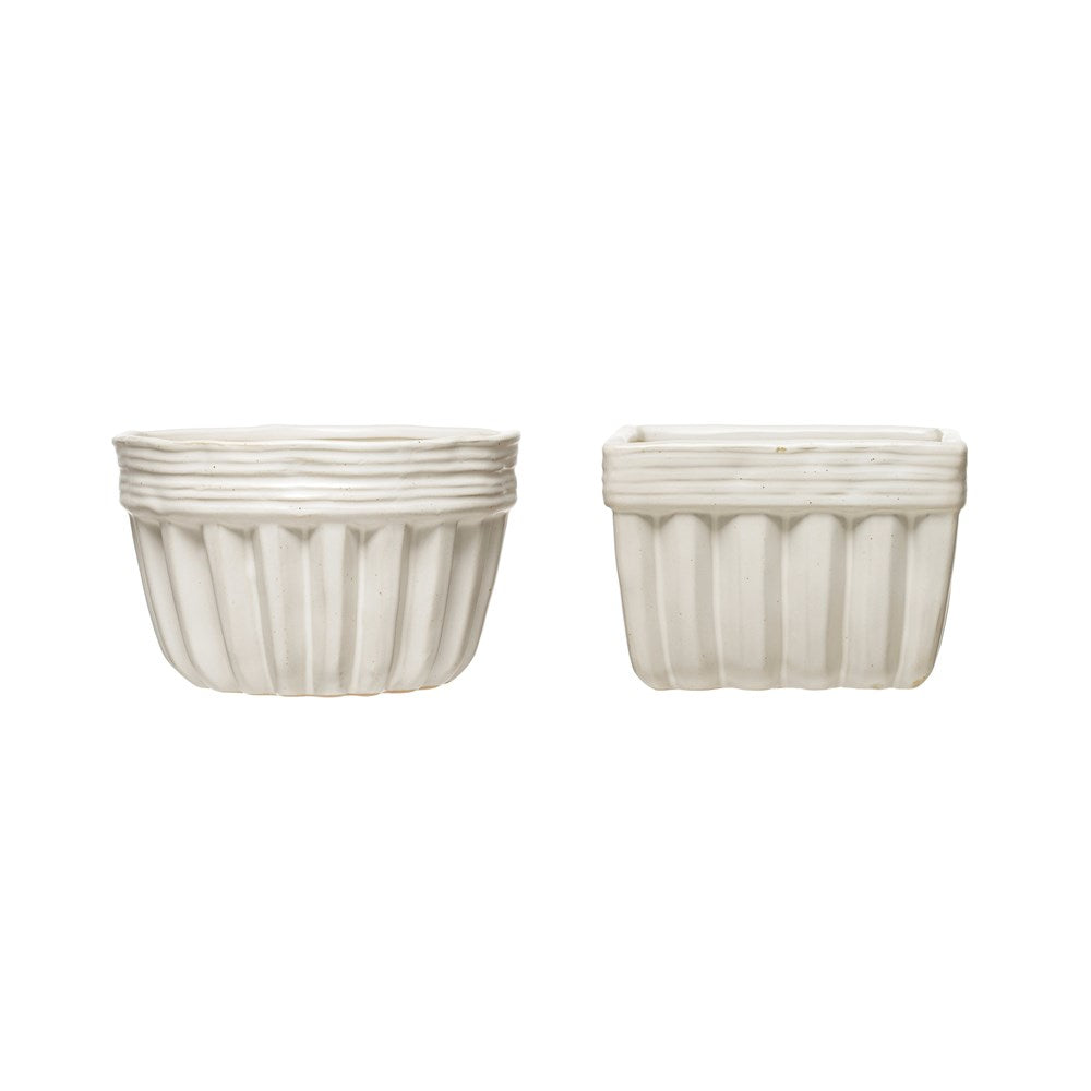 White Stoneware Bowls with Reactive Glaze