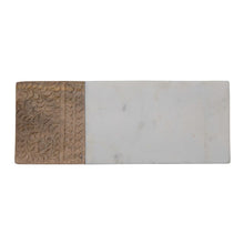 Load image into Gallery viewer, Hand-Carved Mango Wood &amp; Marble Serving Board with Engraved Design
