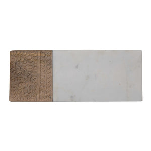 Hand-Carved Mango Wood & Marble Serving Board with Engraved Design